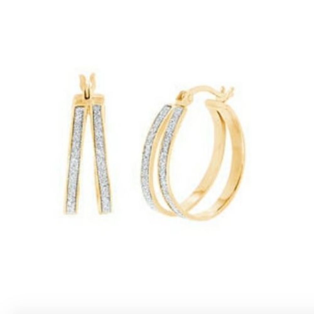 Hoop Earrings 925 Sterling silver  Silver 18mm Gold glitter gold plated *